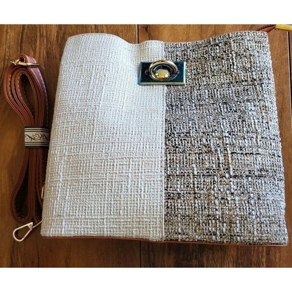 Womens Rattan Woven Crossbody Handbag Brown And Beige Shoulder Bag Small Bag - Picture 1 of 9